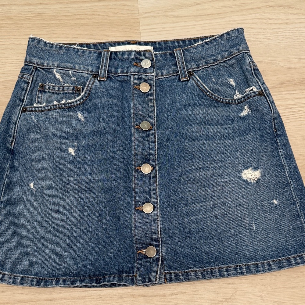 Denim Button-Front Skirt by Reformation 28
